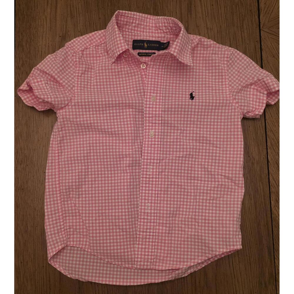 Ralph Lauren Boys Pink Gingham Short Sleeve Button-Up Shirt Sz 5T